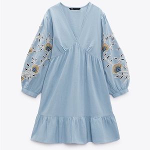 Zara Blue Embroidered Mini Dress